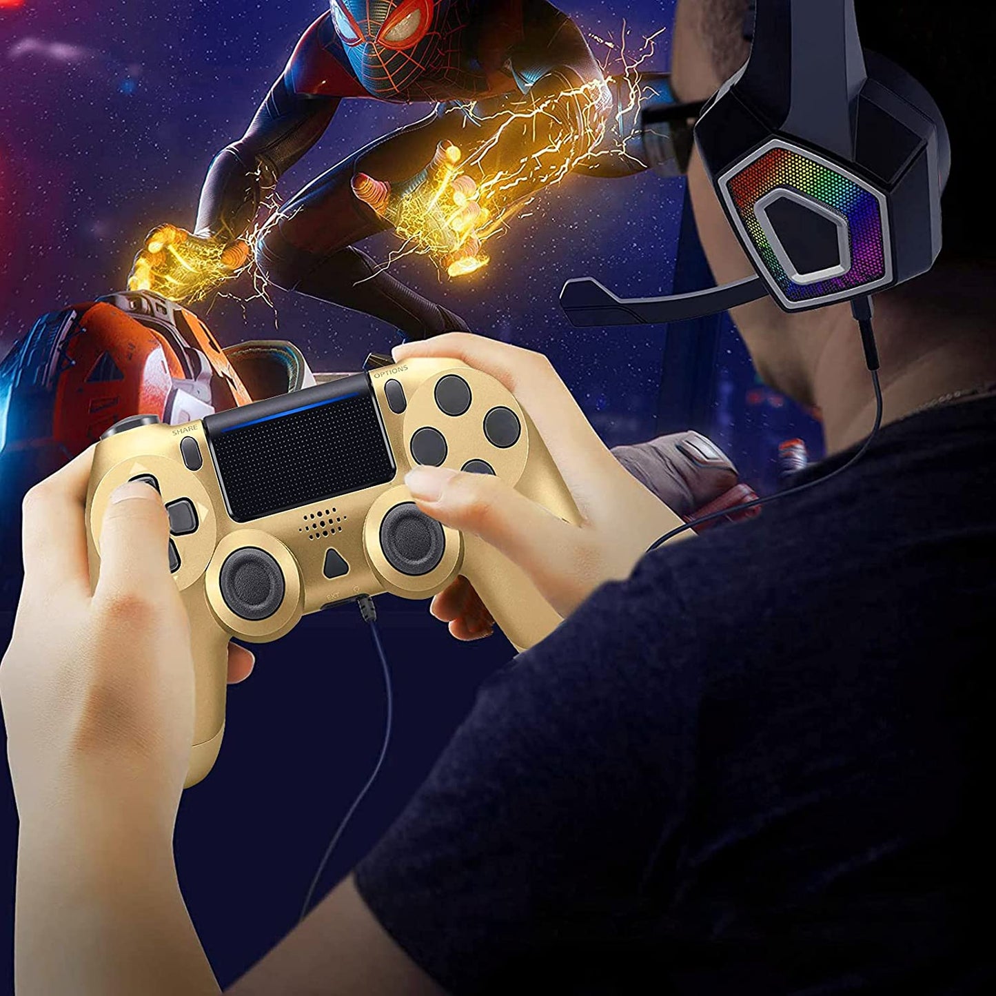 NETNEW Wireless Game Controller Compatible with PS4/Slim/Pro with Upgraded Joystick - Golden