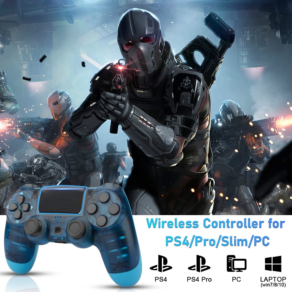 NETNEW Wireless Game Controller Compatible with PS4/Slim/Pro with Upgraded Joystick - Crystal Blue