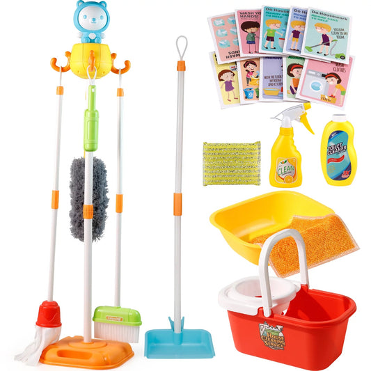 Kids Cleaning Set Toys 22 Piece for Toddlers Pretend Play Broom Set Household Cleaning Tools Girl & Boys Toy Kitchen