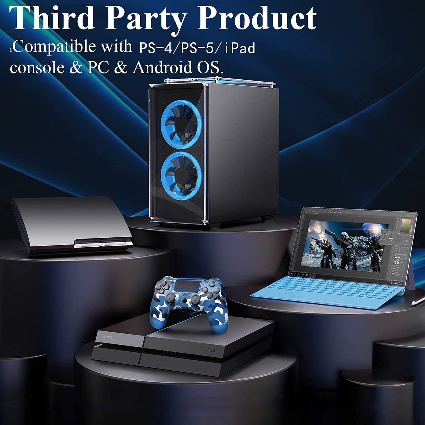 NETNEW Wireless Game Controller Compatible with PS4/Slim/Pro with Upgraded Joystick - Camo Blue