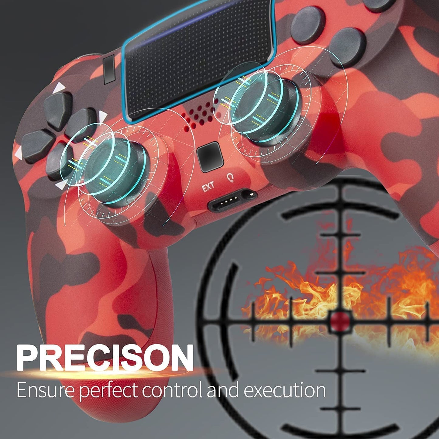 NETNEW Wireless Game Controller Compatible with PS4/Slim/Pro with Upgraded Joystick - Camo Red