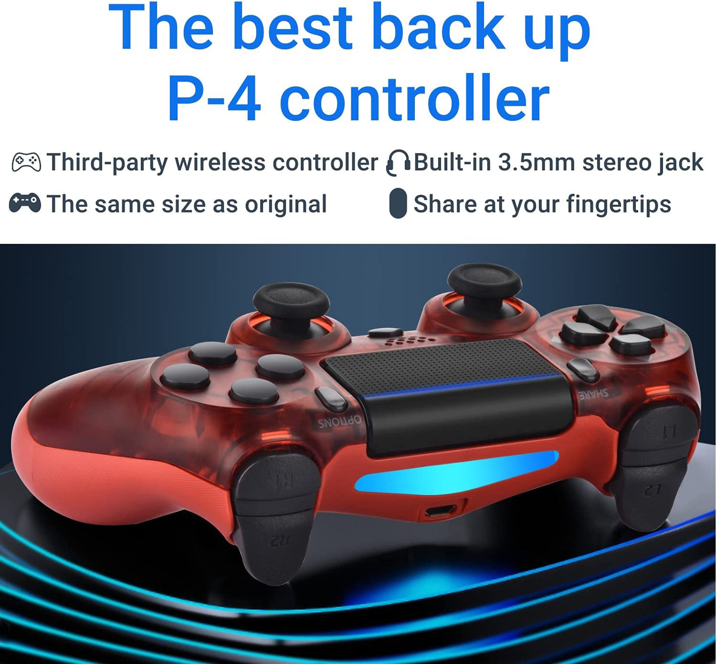 NETNEW Wireless Game Controller Compatible with PS4/Slim/Pro with Upgraded Joystick - Crystal Red