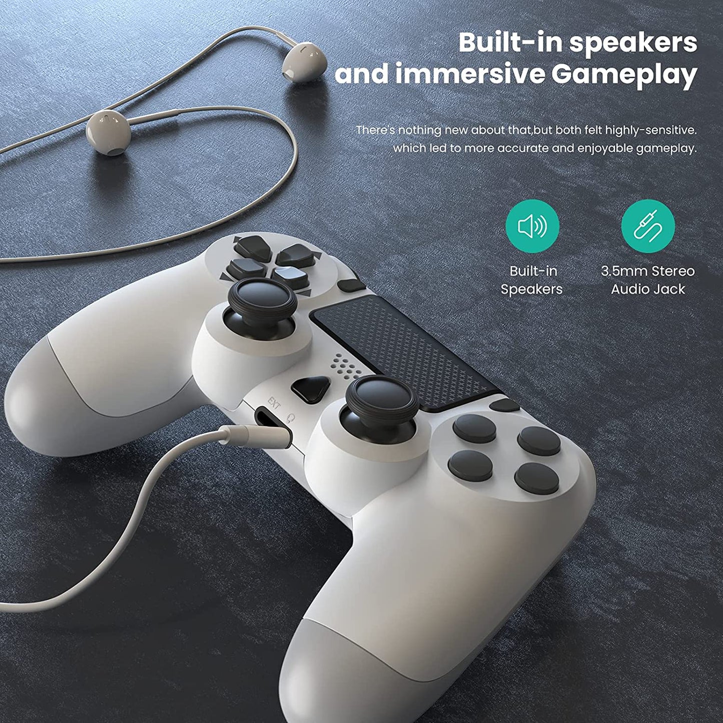 NETNEW Wireless Game Controller Compatible with PS4/Slim/Pro with Upgraded Joystick - White