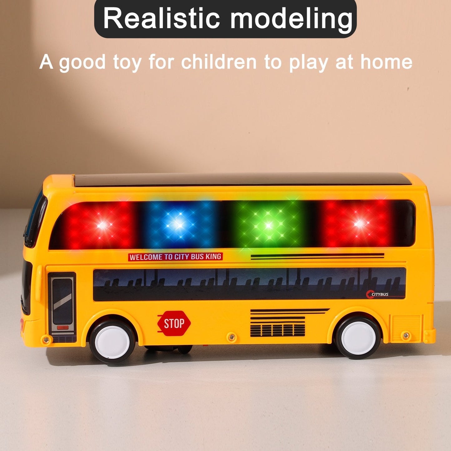 Model City Bus Toys for Kids Yellow Toy Vehicle Toddlers with Flashing LED Lights and Music Boys and Girls