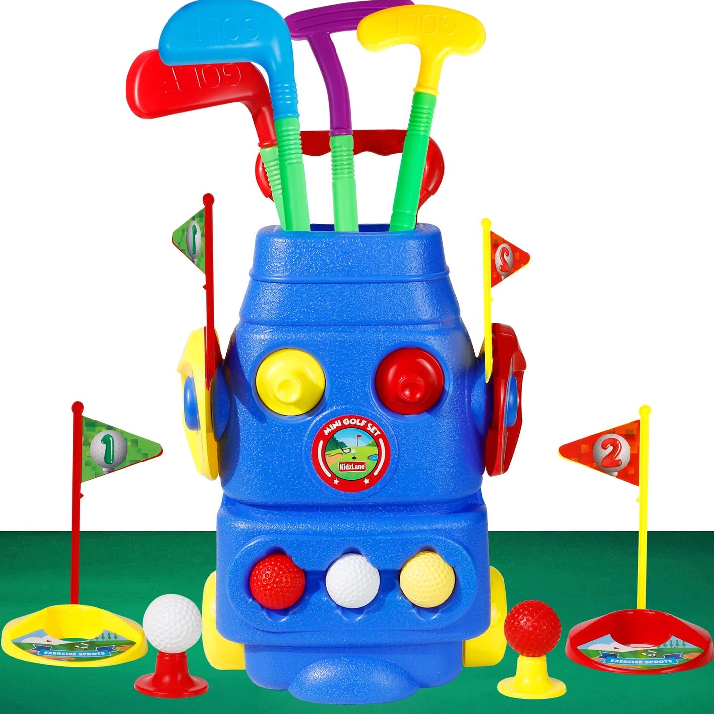 Kids Toy Golf Clubs Set Young Golfer Sports Kit with Cart 3 Balls 2 Practice Holes Flags & 2 Golf Tees Toddler Golf Sports Outdoors Indoors Exercise Toys for Boys & Girls