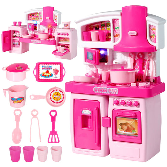 Girls Toys Play Kitchen Oven Playset Pretend Food Cooking Pink Kitchen Toys for Toddlers Sounds and Light Stove