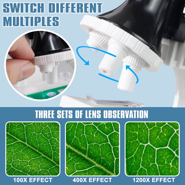 100X-1200X Microscopes for Kids Students Adults, with Microscope Slides Set, Phone Adapter, Powerful Biological Microscopes for School Laboratory Home Education