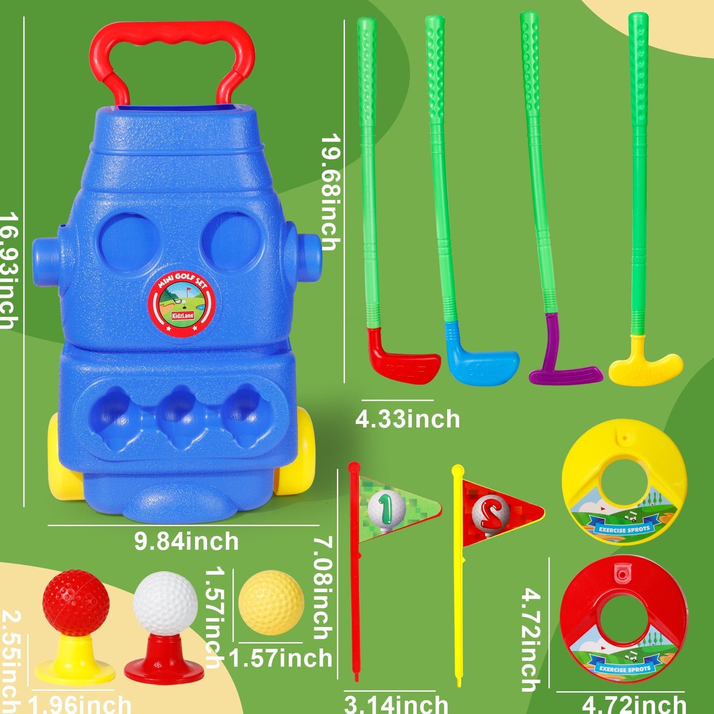 Kids Toy Golf Clubs Set Young Golfer Sports Kit with Cart 3 Balls 2 Practice Holes Flags & 2 Golf Tees Toddler Golf Sports Outdoors Indoors Exercise Toys for Boys & Girls