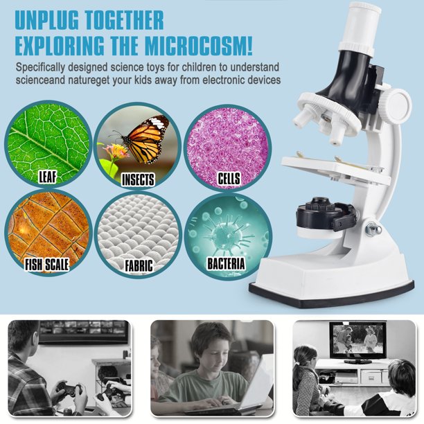 100X-1200X Microscopes for Kids Students Adults, with Microscope Slides Set, Phone Adapter, Powerful Biological Microscopes for School Laboratory Home Education