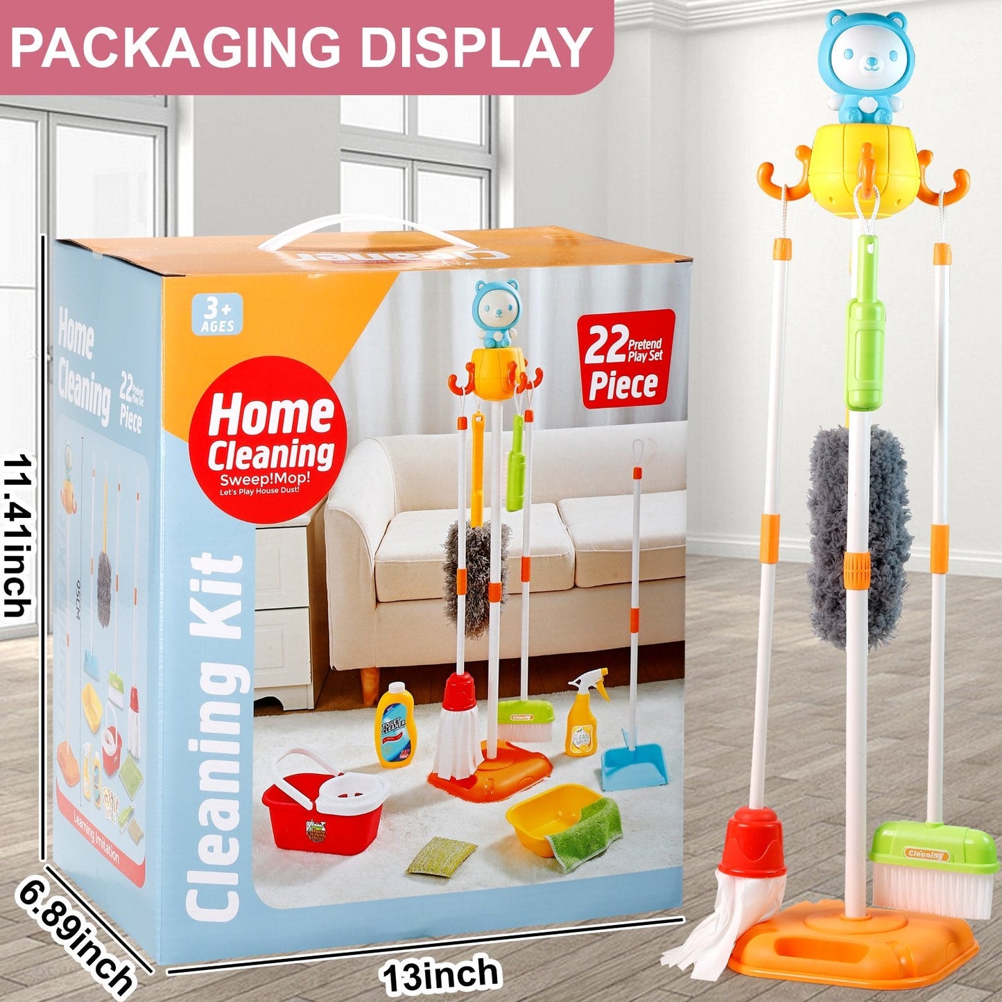 Kids Cleaning Set Toys 22 Piece for Toddlers Pretend Play Broom Set Household Cleaning Tools Girl & Boys Toy Kitchen