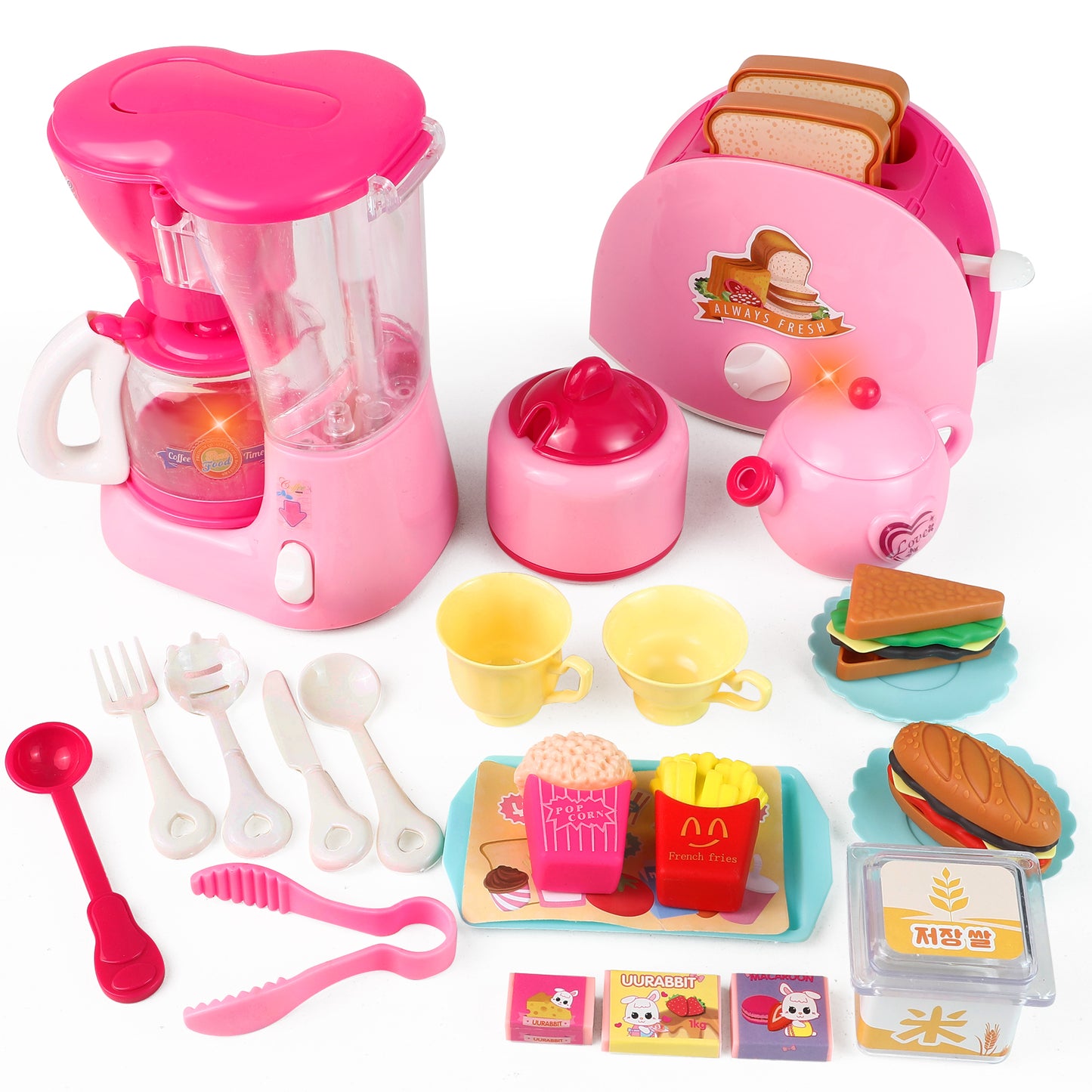 NETNEW Pretend Play Kitchen Toys for Girls 3-6 Years Coffee Maker and Toaster