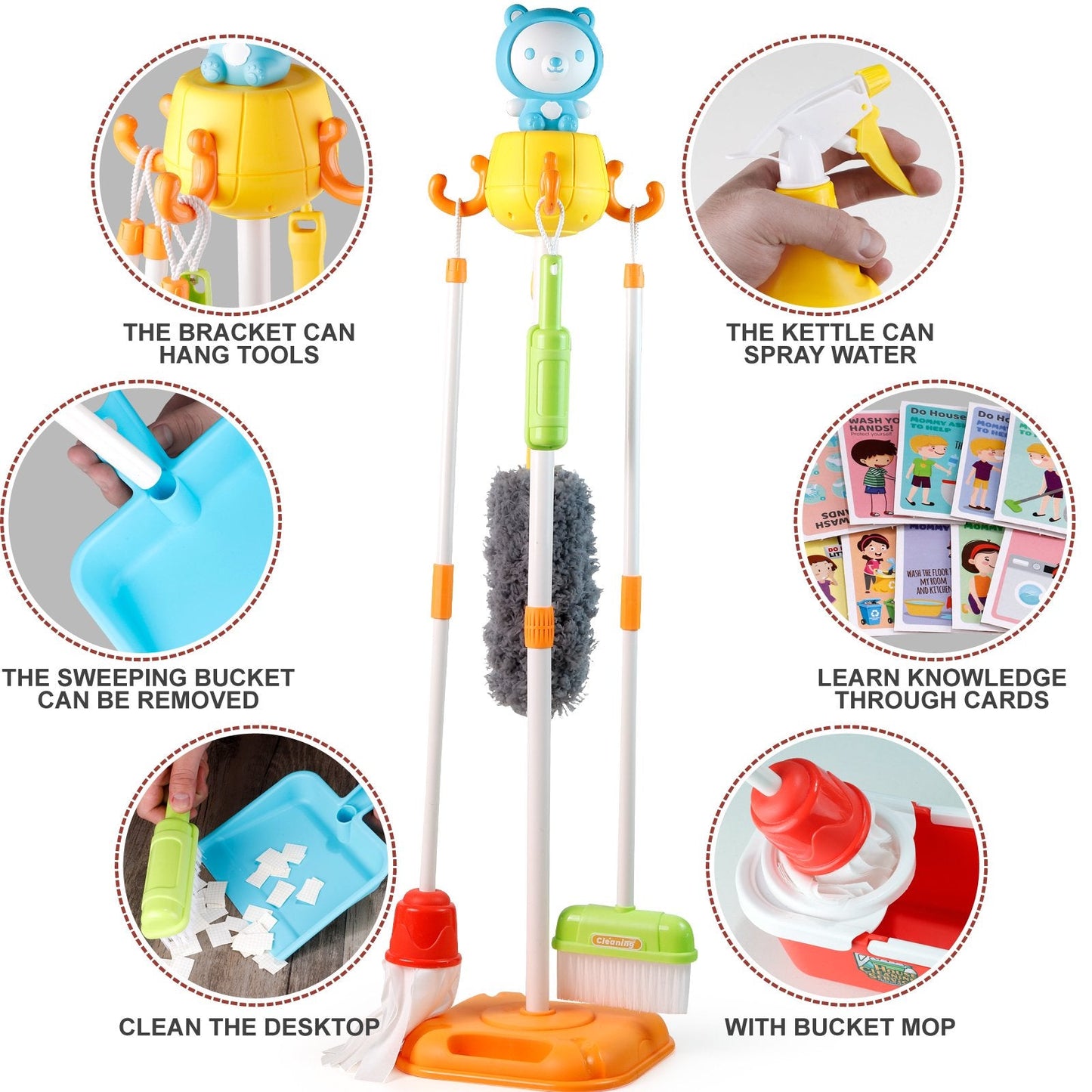 Kids Cleaning Set Toys 22 Piece for Toddlers Pretend Play Broom Set Household Cleaning Tools Girl & Boys Toy Kitchen