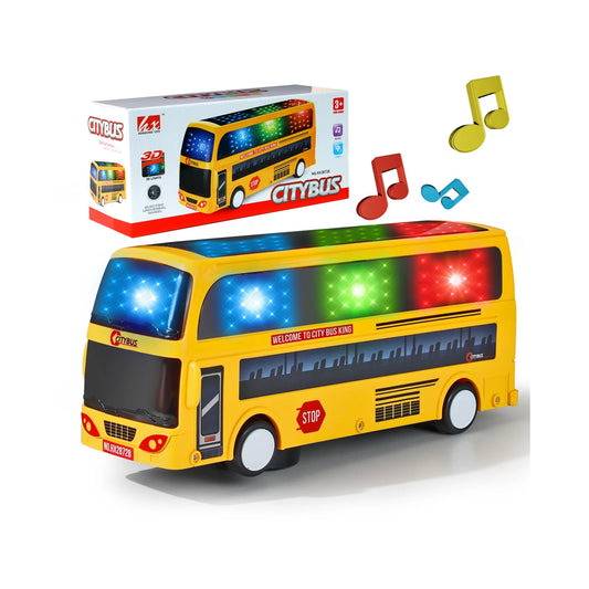 Model City Bus Toys for Kids Yellow Toy Vehicle Toddlers with Flashing LED Lights and Music Boys and Girls